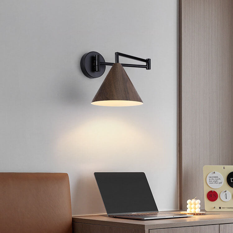 Frendorf | LumoNordic Minimalist Cone Swing Arm LED Wandlampe | Holzmaserung | Flexibler Schwenkarm | Stimmungslicht | Deko für Zuhause