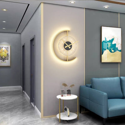 Frendorf | LumeClock LED Wandleuchte | Kreatives Uhrendesign | Goldrahmen | Stimmungsvolle Beleuchtung für Wohnzimmer