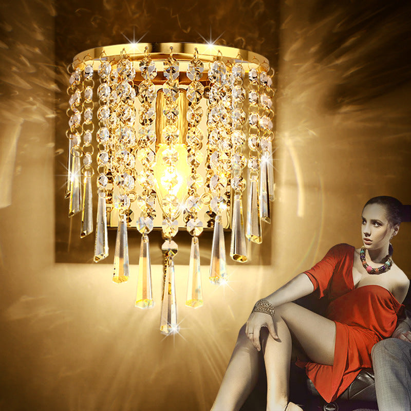 Moderne Luxus Halbrunde Achteck Perlen Edelstahl Kristall 1-Licht Wand Sconce Lampe Für Wohnzimmer