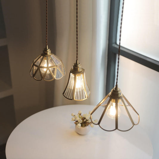 Frendorf | Geometra Vintage Pendelleuchte | Japanisches Design | Kupfer & Glas | Elegante Hängeleuchte