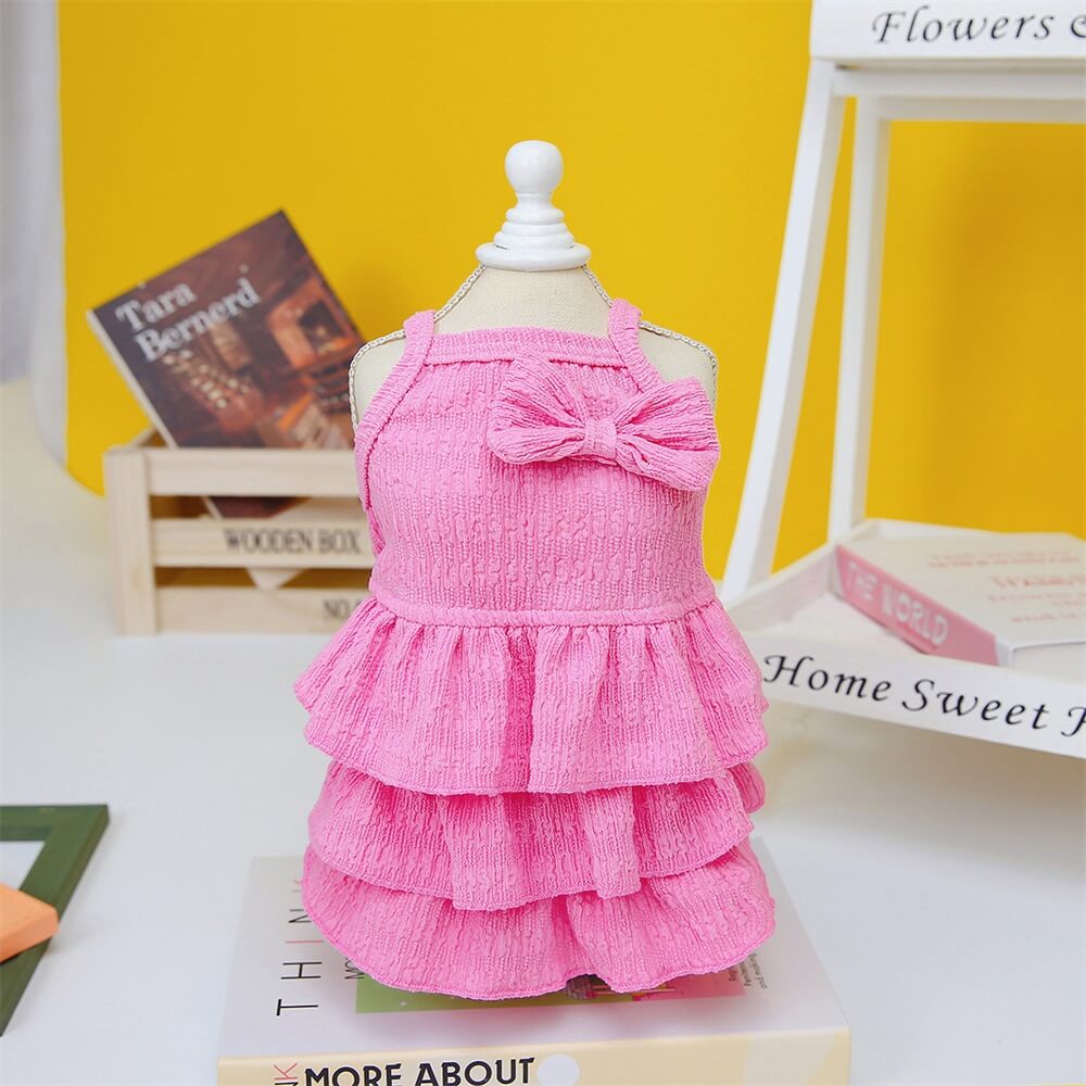Adorable Rüschhundekleid mit Schleife - Perfekt für Sommerausflüge