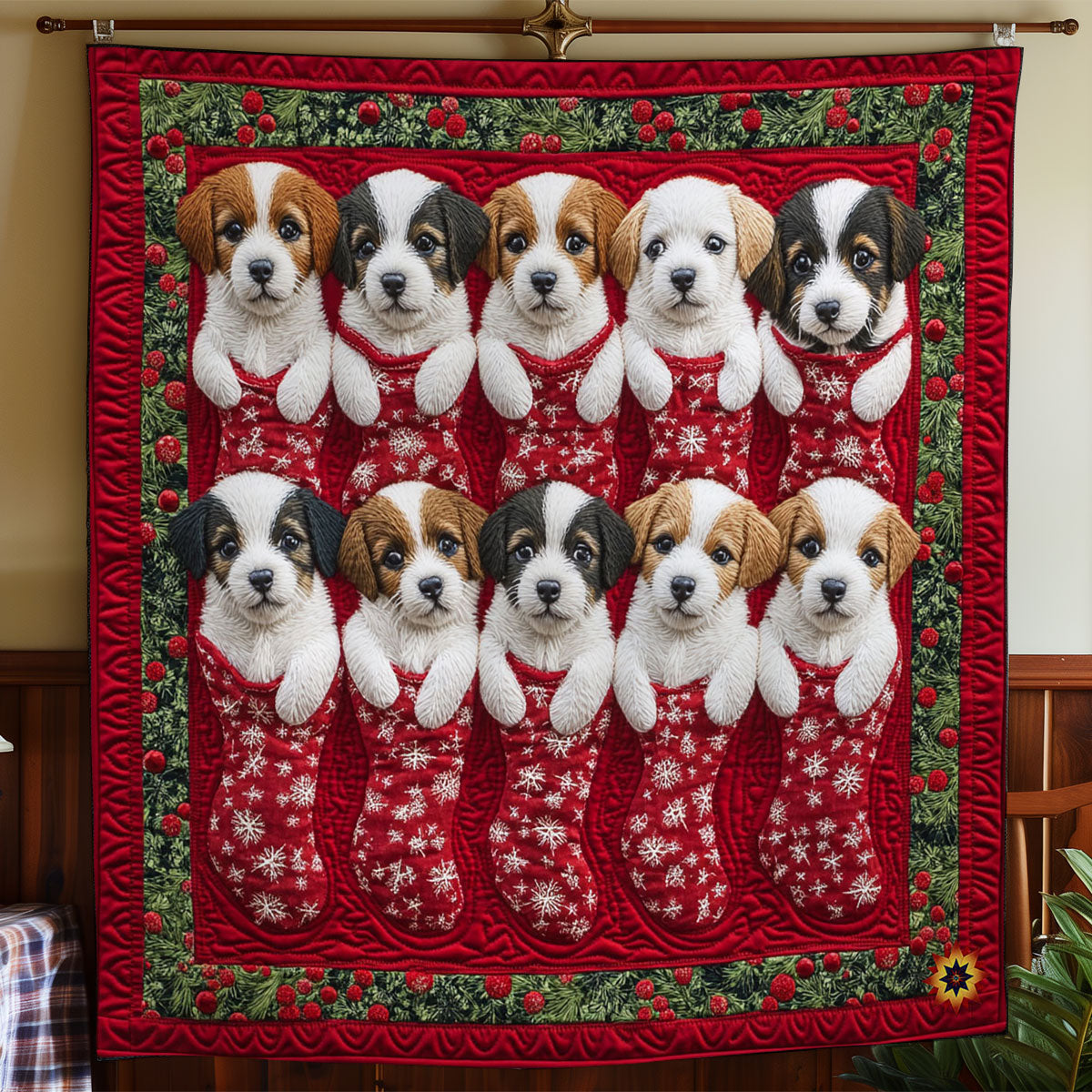 Weihnachtssocke Welpen Decke