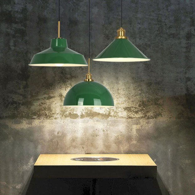 Frendorf | RetroDome Industrielle Vintage Pendelleuchte | Grünes Eisen-Kuppeldesign | Einzellicht | Rustikale Deckenbeleuchtung
