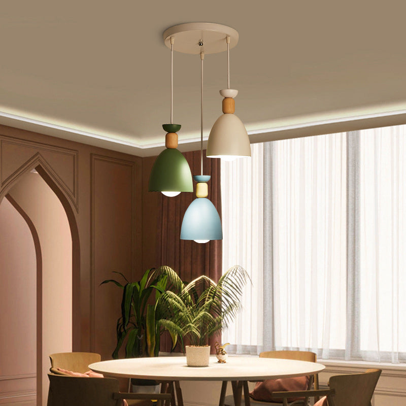 Modern Minimalist Runde Kegel Eisen Holz 1/3 Licht Insel Licht Kronleuchter für Esszimmer