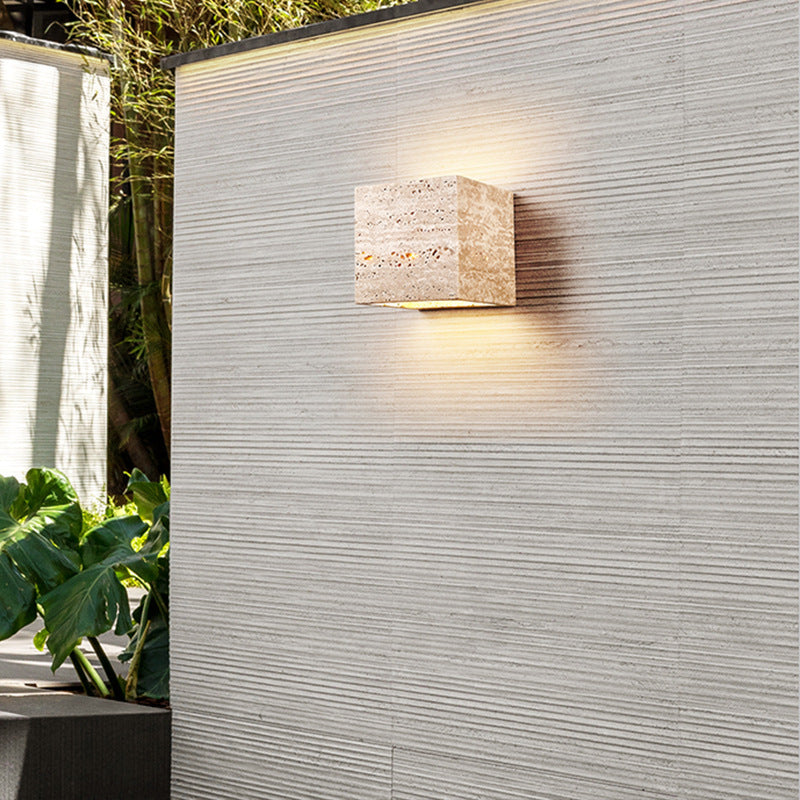 Frendorf | ShinariGlow Travertin LED Wandleuchte | Traditionelles Japanisches Design | Wasserdicht & Stilvoll