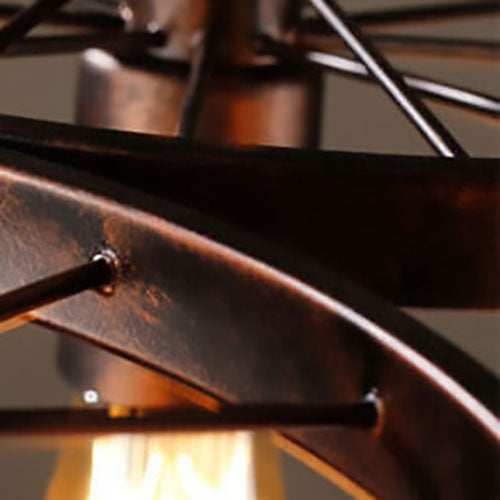 Frendorf | Rustiron Kronleuchter | Industrielles Design mit Eisenrädern | 1/3/6-flammig | Loft- und Wohnraum-Beleuchtung