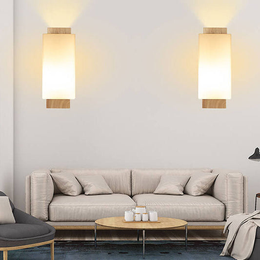 Moderner minimalistischer Massivholz Quadrat Glas Säulen 1-Lampe Wand sconces Leuchte