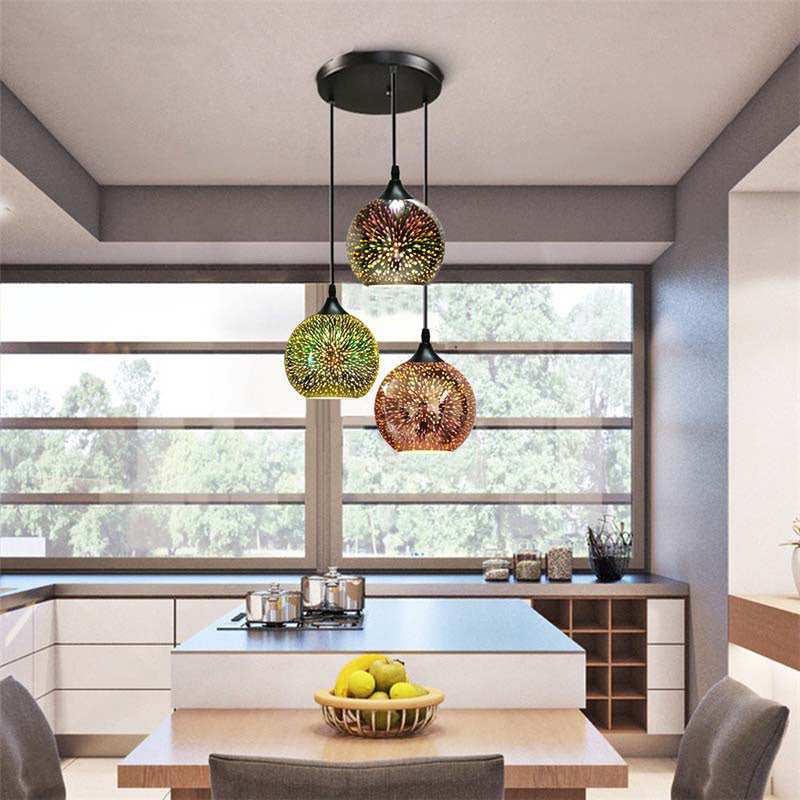 Frendorf | ElysianSpark 3D Creative LED Kronleuchter | 2/3 Lichter | Feuerwerksglas-Dome | Modernes Design | Stimmungslicht für Zuhause