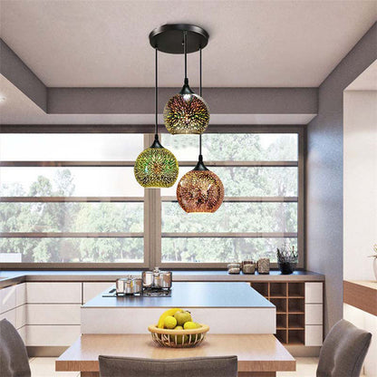 Frendorf | ElysianSpark 3D Creative LED Kronleuchter | 2/3 Lichter | Feuerwerksglas-Dome | Modernes Design | Stimmungslicht für Zuhause