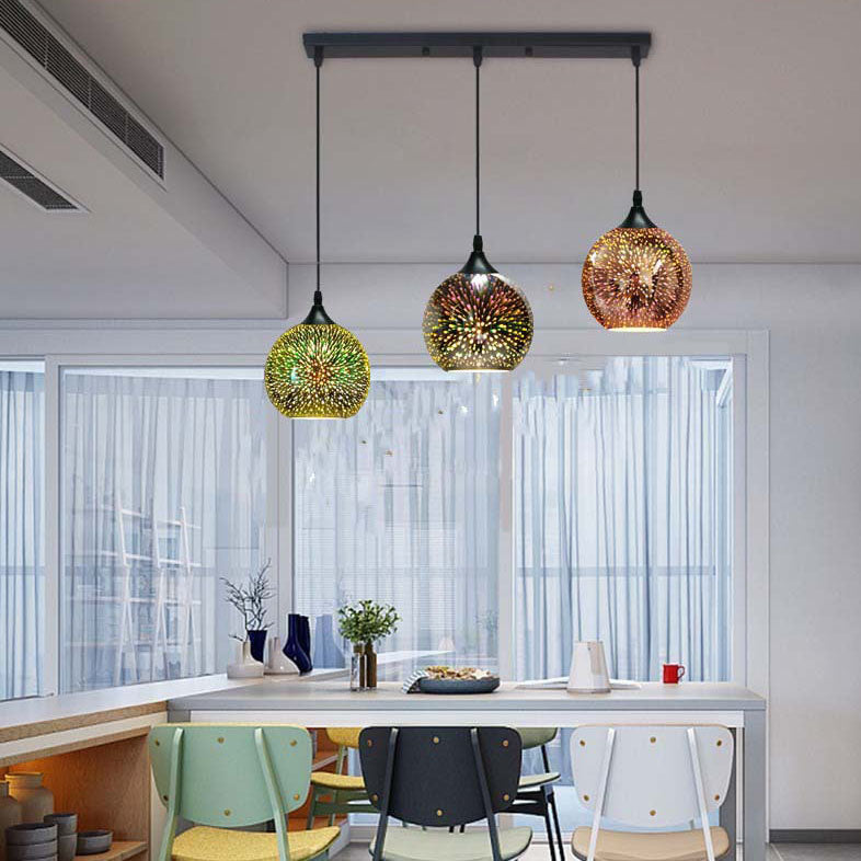Frendorf | ElysianSpark 3D Creative LED Kronleuchter | 2/3 Lichter | Feuerwerksglas-Dome | Modernes Design | Stimmungslicht für Zuhause