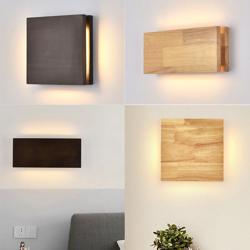 Frendorf | WabiLight Japanische Wabi-Sabi Holz-LED Wandlampe | Rechteckig oder Quadratisch | Warmes Ambiente