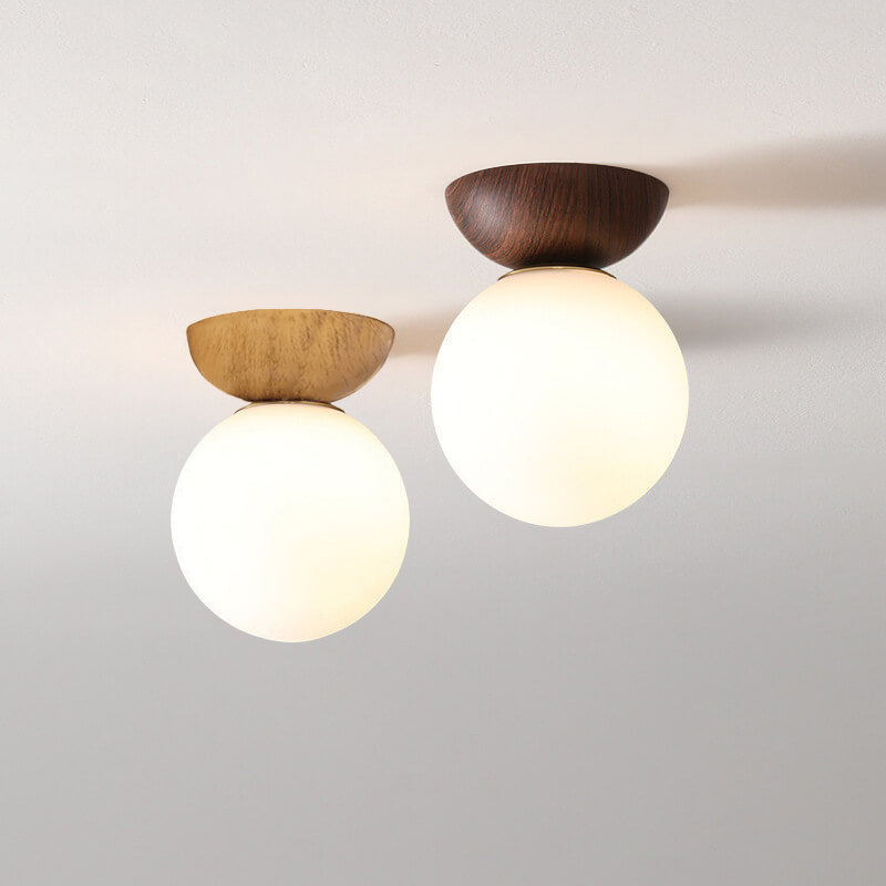 Frendorf | LumiHaus Deckenleuchte Holz | Japanisch-Nordisches Design | Glas Kugel | Warmes Stimmungslicht