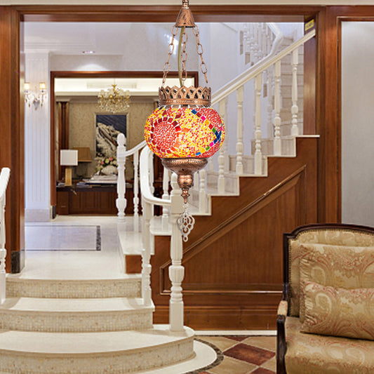 Frendorf | BohoSphere Pendelleuchte | Buntglas Kugelschirm | 1 Licht | Wohnzimmer Deko