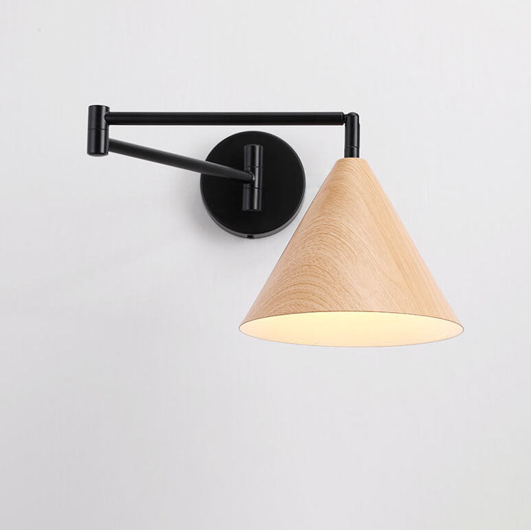 Frendorf | LumoNordic Minimalist Cone Swing Arm LED Wandlampe | Holzmaserung | Flexibler Schwenkarm | Stimmungslicht | Deko für Zuhause