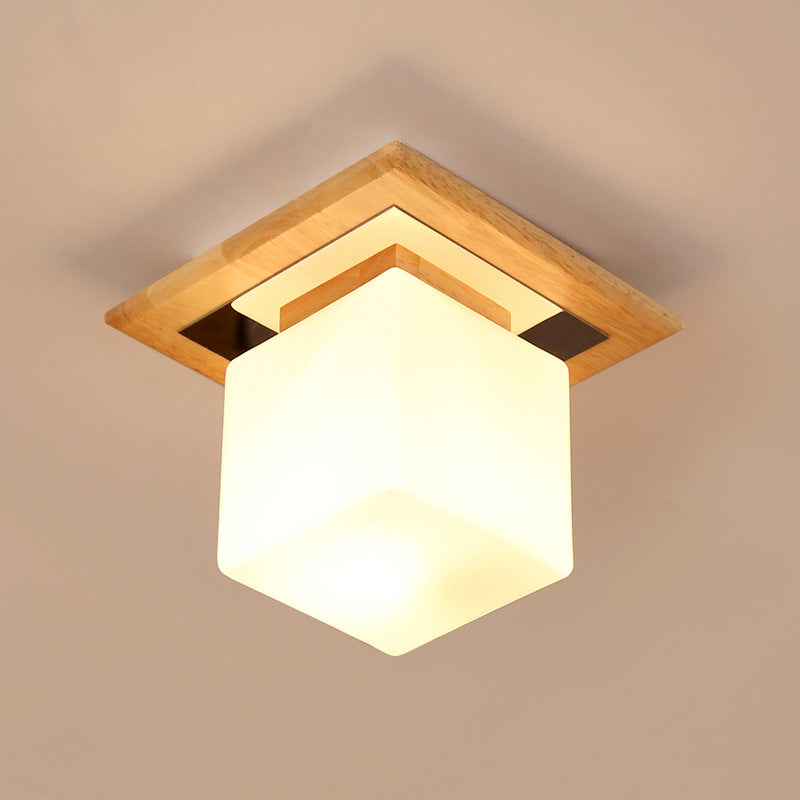 Frendorf | LogLight Minimalistische Deckenleuchte | Quadratisches Holz- und Glasdesign | Nordic 1-flammige Beleuchtung