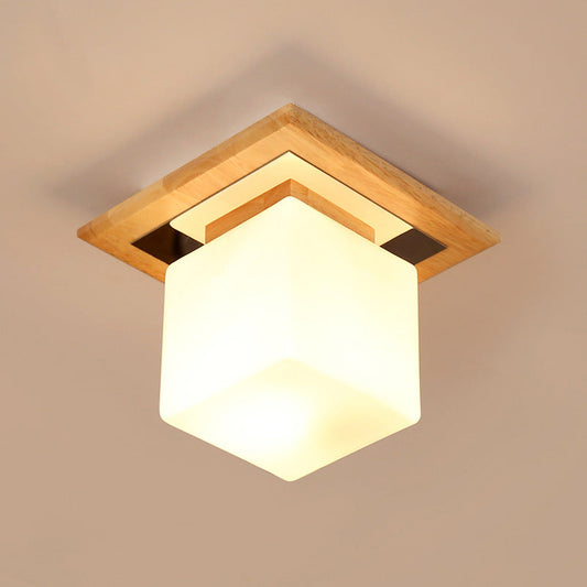 Frendorf | LogLight Minimalistische Deckenleuchte | Quadratisches Holz- und Glasdesign | Nordic 1-flammige Beleuchtung
