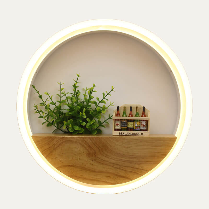 Frendorf | Lumoshelf LED Wandleuchte | Massivholz mit Ablage | Runde Wandlampe | Warm- & Weißlicht