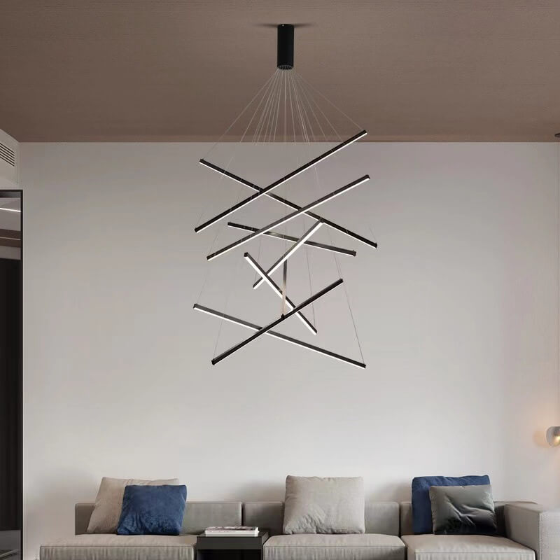 Frendorf | GeoLuma Nordic LED Kronleuchter | Geometrisches Linien-Design aus Eisen & Aluminium | 3-9 Flammen | Modern & Energieeffizient