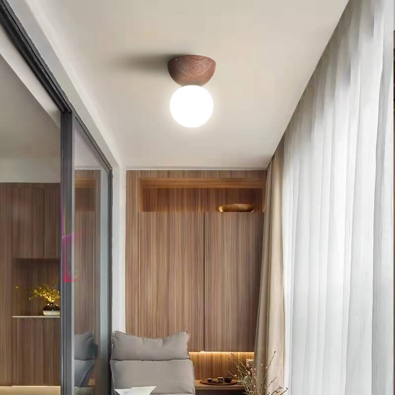 Frendorf | LumaFlair ZenGlow Japanischer Minimalismus LED Deckenleuchte | Holzoptik | Glasdesign | Runde Form | Flush Mount | Stilvolle Beleuchtung