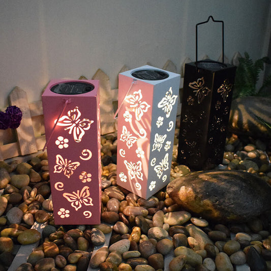 Solar Butterfly Rose Muster Hohle Säule LED Außen wasserdichte dekorative Lampe