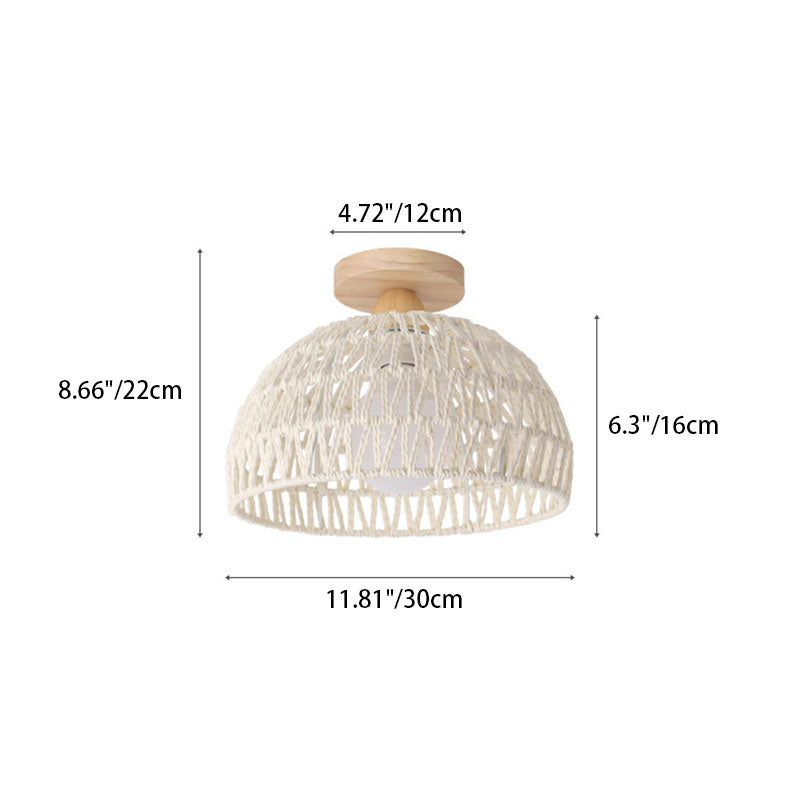 Frendorf | Rattana Deckenleuchte | Japanisches Design | Halbrundes Holz & Rattan | Beleuchtung für Wohnzimmer