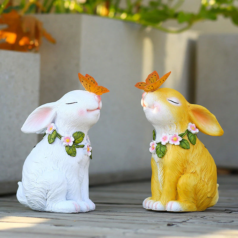 Frendorf | Oster Solarbetriebene LED Kaninchen Mit Schmetterling Außen Dekor Garten Licht