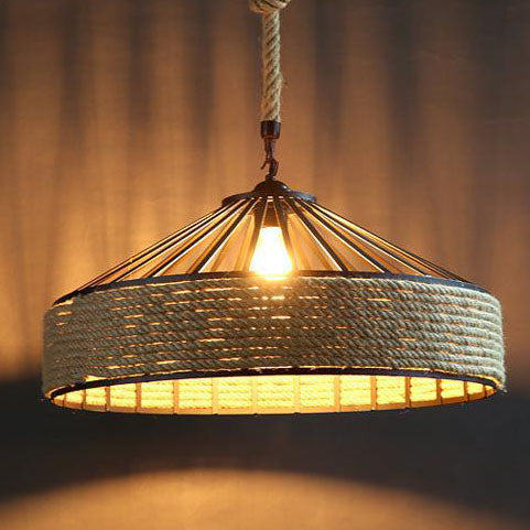 Frendorf | LumeLash Vintage Hängeleuchte | Rustikales Eisen & Hanfseil Design | 1-Flammige Pendelleuchte für Wohnzimmer