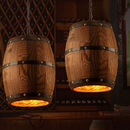 Frendorf | BarrelGlow Vintage Pendelleuchte | Holz-Weinfass-Design | 1-flammig | Rustikale Beleuchtung