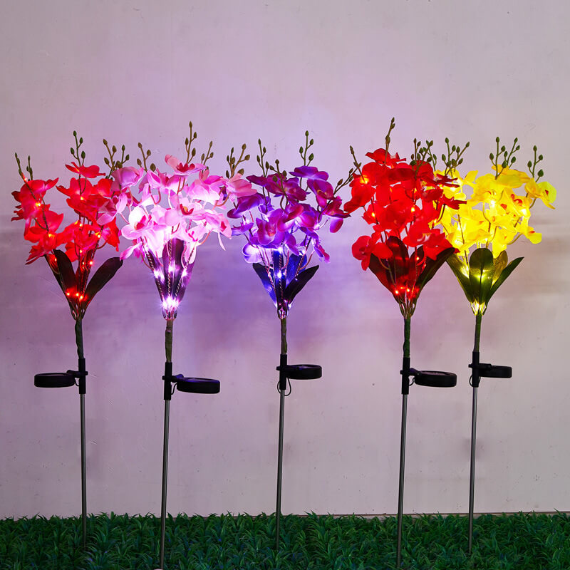 Moderne Kreative Simulation Phalaenopsis Solar LED Außen Patio Rasen Boden Einstich Landschaftslicht