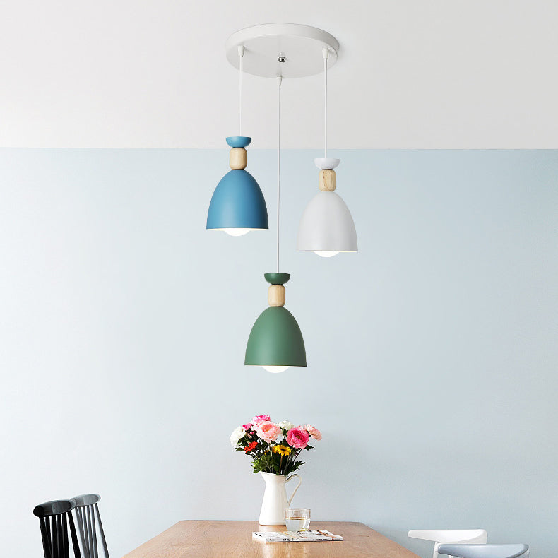 Modern Minimalist Runde Kegel Eisen Holz 1/3 Licht Insel Licht Kronleuchter für Esszimmer