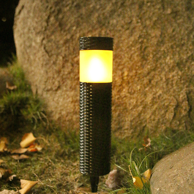 Outdoor Solar Rattan Zylindrisches LED Garten Rasen Boden Einbau Landschaftslicht