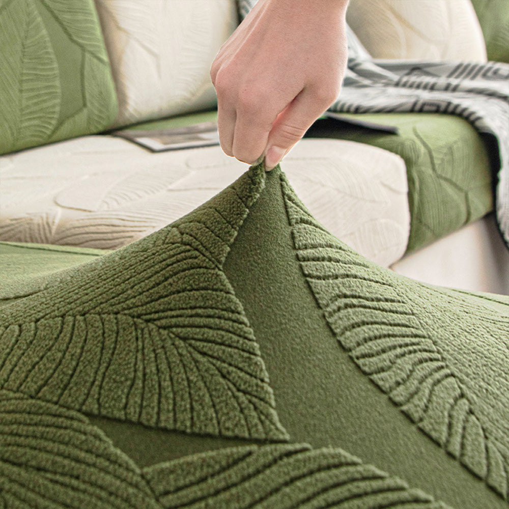 Modernes Blatt Jacquard Wasserdicht Anti-Kratzer Stretch Vollüberzug Sofaüberzug