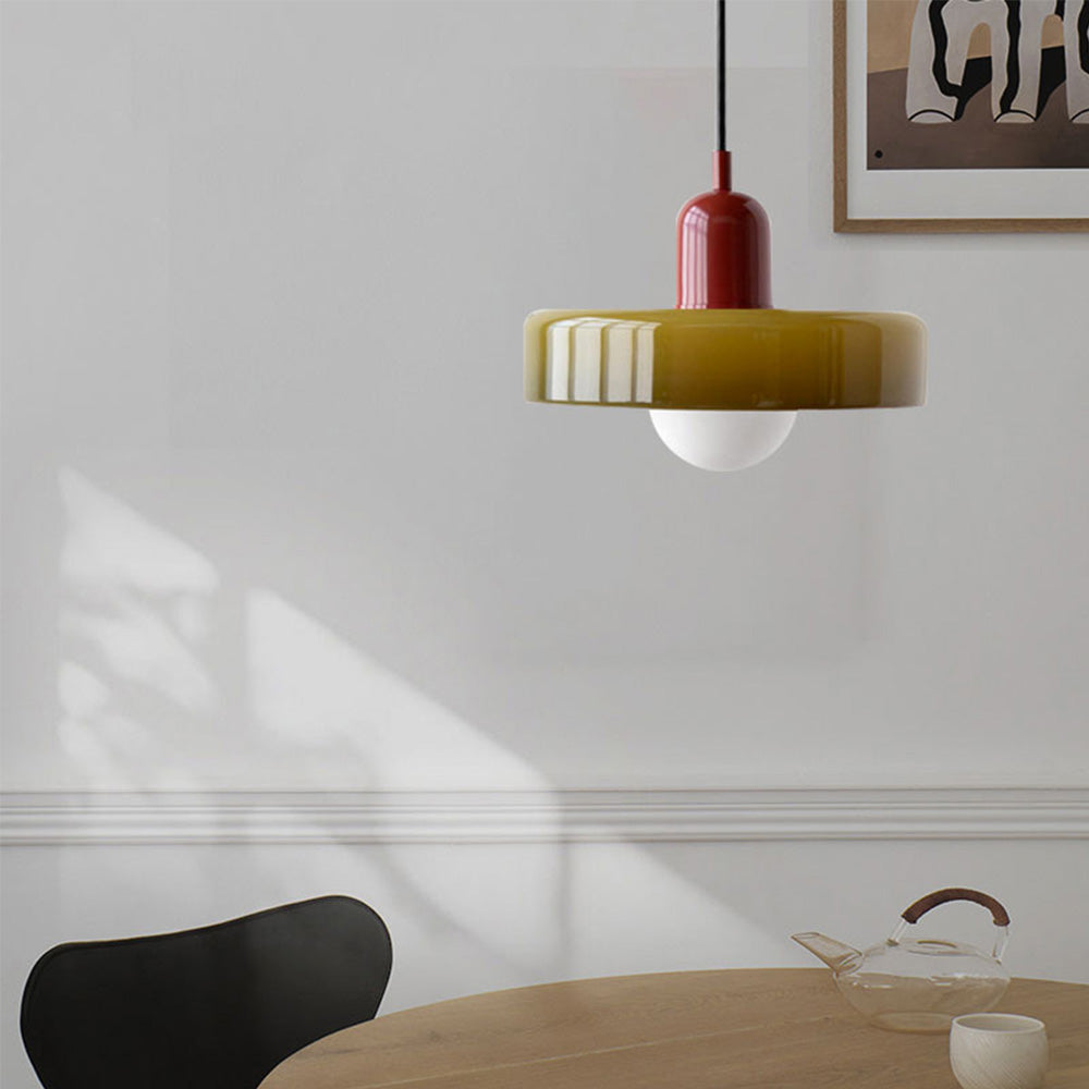 Frendorf |  Pendelleuchte aus farbigem Glas | Elegante Hängeleuchte im Bauhaus-Stil | Designlampe für Wohnzimmer & Esszimmer