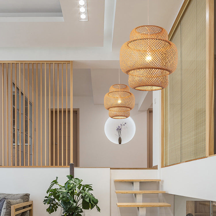 Frendorf | Zenoku Bambus Hängeleuchte | Traditionelles Design | Natürliche Eleganz | Beleuchtung fürs Wohnzimmer