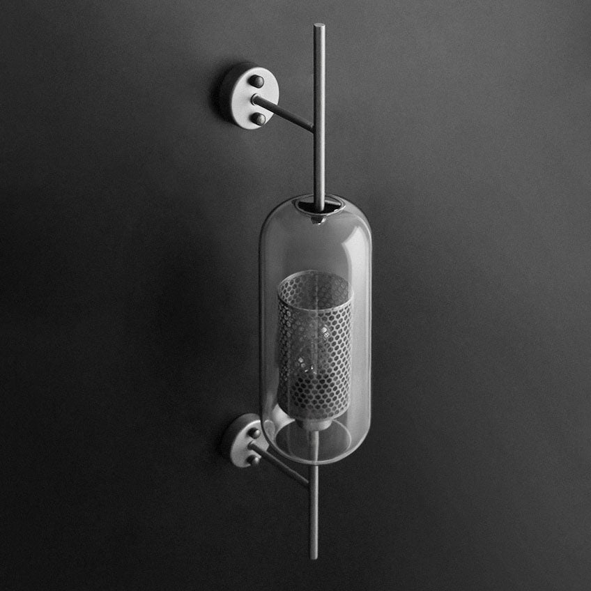Frendorf | Lumivault Industrial Wandlampe | Zylindrischer Glasschirm | Eisenrahmen | Deko für Schlafzimmer & Wohnräume