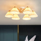 Frendorf | LumiPlea Nordic Holz Deckenleuchte | Plissee-Schirm | 3/6/8-Licht Halbrunde Deckenlampe