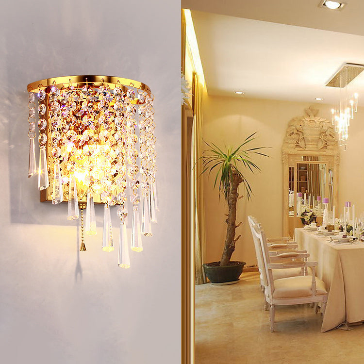 Moderne Luxus Halbrunde Achteck Perlen Edelstahl Kristall 1-Licht Wand Sconce Lampe Für Wohnzimmer