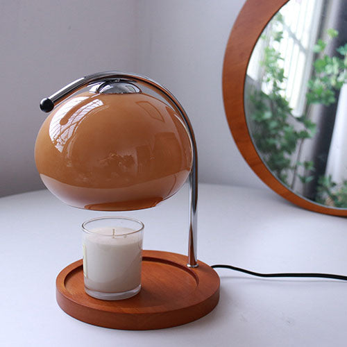 Frendorf | Melva Vintage Glasdom-Lampe mit Holzsockel | Schmelzendes Wachs | Dimmer | Stimmungslicht | Deko für Zuhause