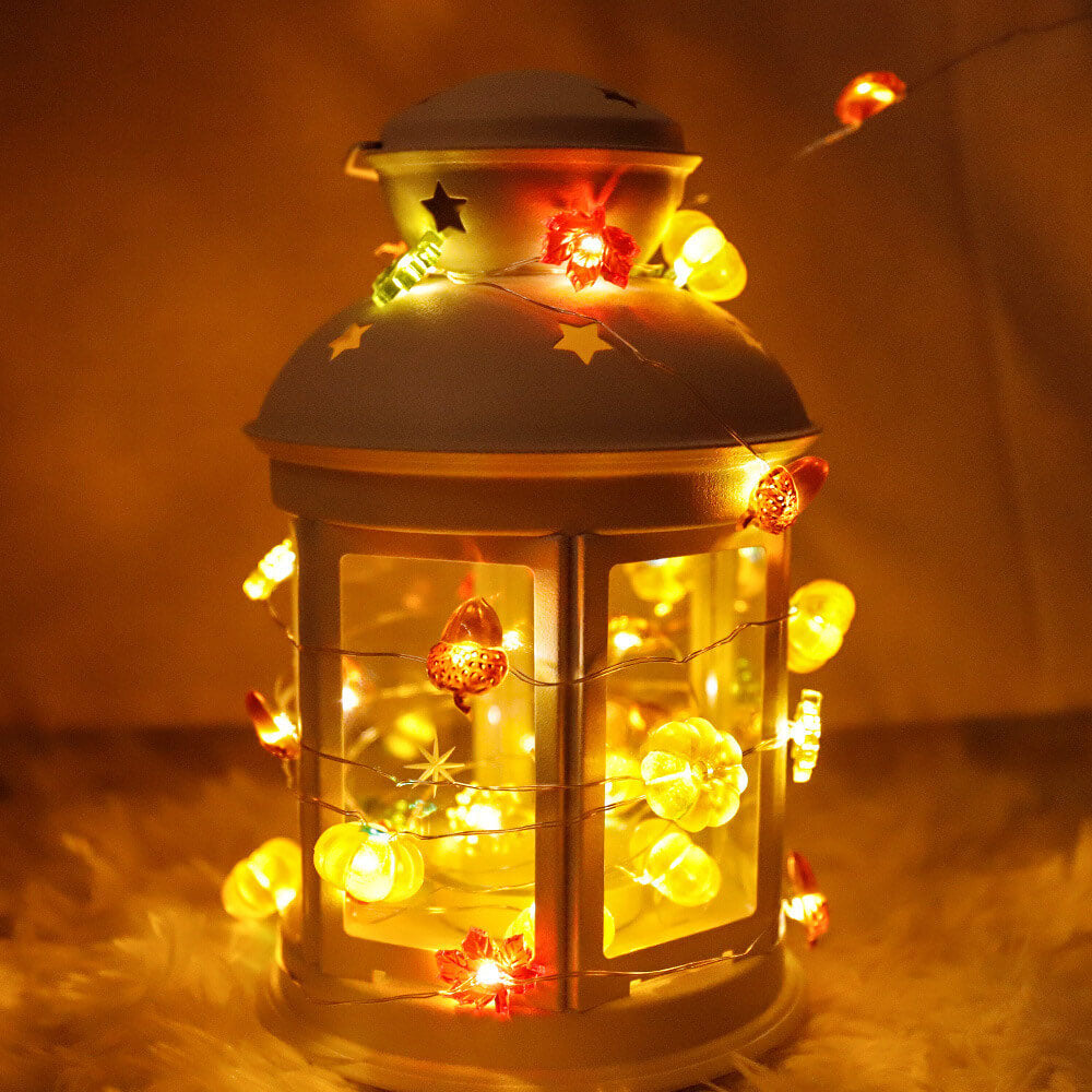 Moderne Erntedankfest Ahorn Eichel Kürbis Dekoration 30 LED Lichterkette