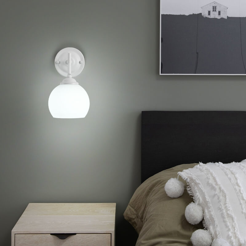 Modern Art Deco Round Glass Metal 1-Light Wall Sconce Lamp For Bedroom