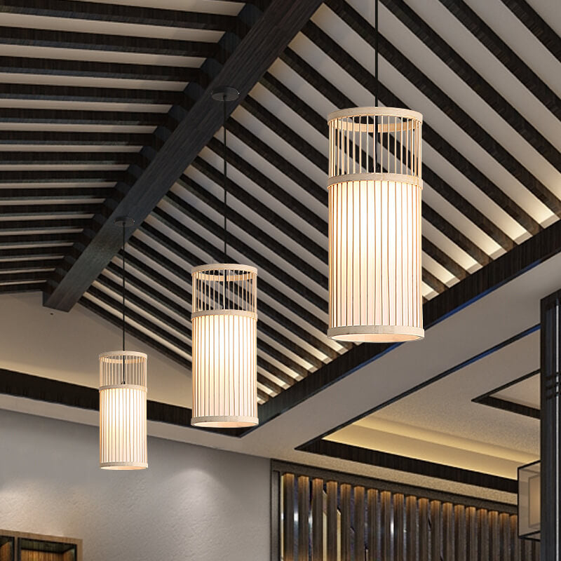 Frendorf | Bambora Zen Pendelleuchte | Handgewebte Bambus-Laterne | Japanisches Design | Natürliche Eleganz