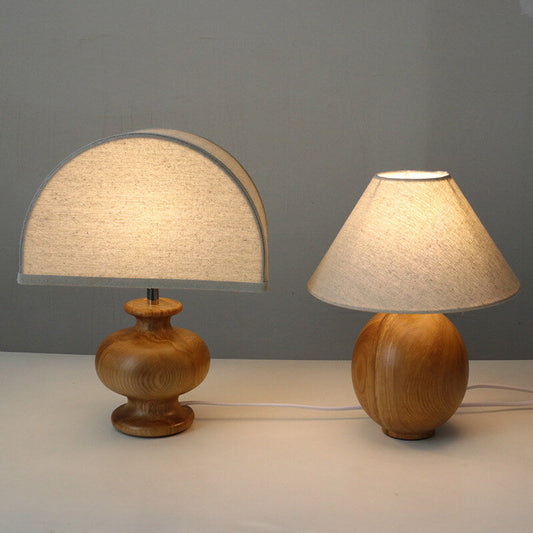 Frendorf | ZenSphere Japanische Vintage Tischlampe | Massivholz & Stoffschirm | Wabi-Sabi Design | 1-flammig | Deko für Zuhause