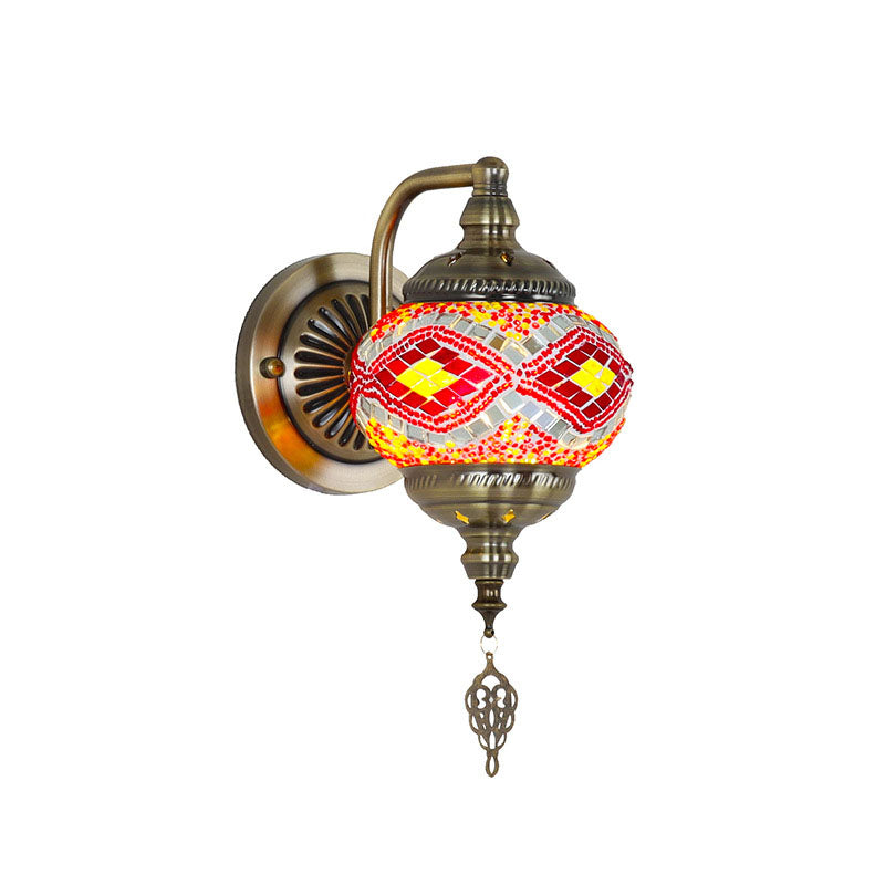 Zeitgenössische Retro Eisen Glas Mosaik Globus 1-Licht Wand Sconces Lampe Für Flur