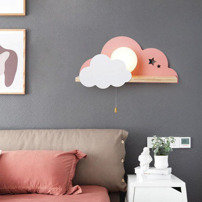 Nordische Macaron-Wolken-Wandleuchte aus Glas und Holz mit 1 Licht