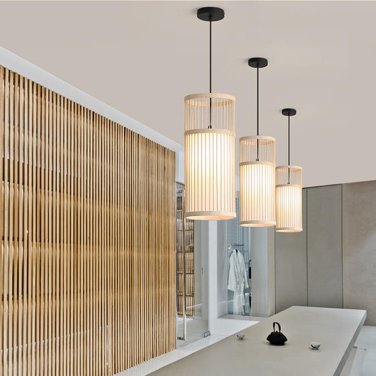 Frendorf | Bambora Zen Pendelleuchte | Handgewebte Bambus-Laterne | Japanisches Design | Natürliche Eleganz