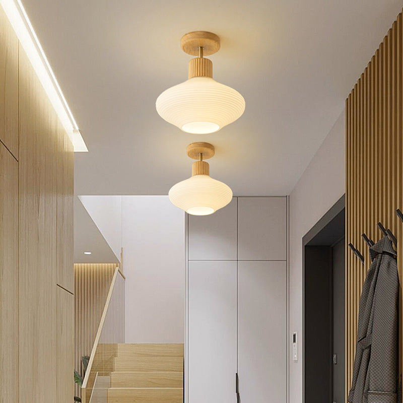 Frendorf | GlowLoom Nordic Oval Deckenleuchte | Holzstreifen Glasdesign | Halbrunde LED Lampe | Moderne Beleuchtung