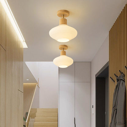 Frendorf | GlowLoom Nordic Oval Deckenleuchte | Holzstreifen Glasdesign | Halbrunde LED Lampe | Moderne Beleuchtung