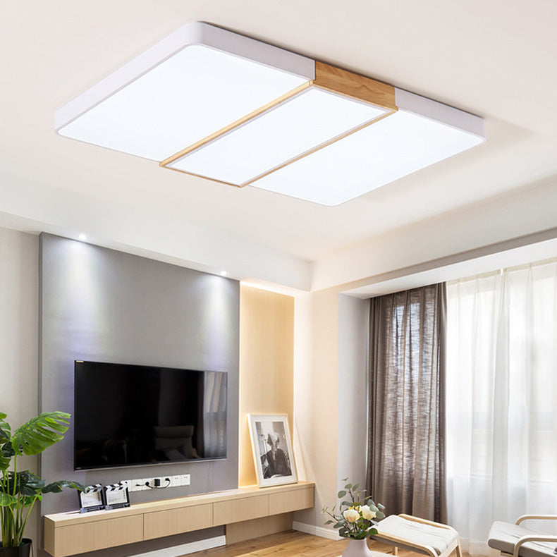 Zeitgenössische skandinavische quadratische rechteckige Kombination Holz Eisen LED Deckenleuchte für das Wohnzimmer