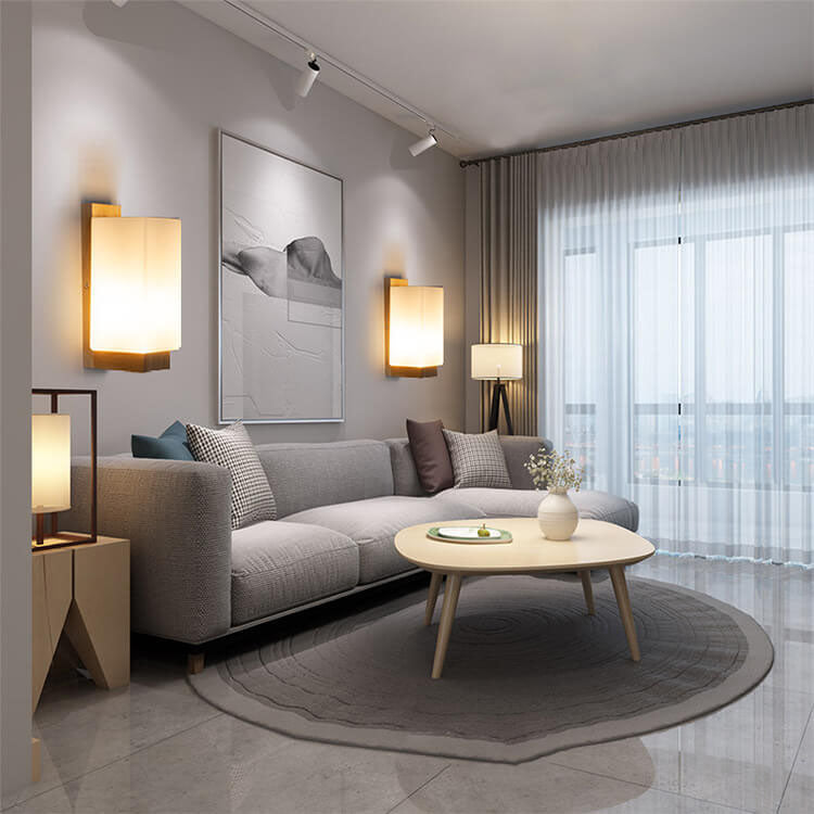 Moderner minimalistischer Massivholz Quadrat Glas Säulen 1-Lampe Wand sconces Leuchte