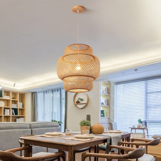 Frendorf | Zenoku Bambus Hängeleuchte | Traditionelles Design | Natürliche Eleganz | Beleuchtung fürs Wohnzimmer
